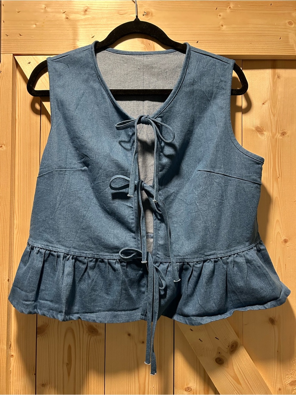 Girls' Blue Tie-Front Peplum Vest Top